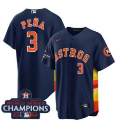 Men Houston Astros 3 Jeremy Pena Navy 2022 World Series Champions Cool Base With No In Front Stitched Baseball Jersey Men Houston Astros 3 Jeremy Pena Navy 2022 World Series Champions Cool Base With No In Front Stitched Baseball Jersey