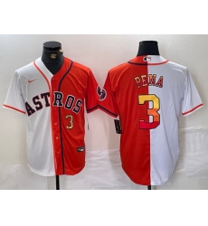 Men Houston Astros 3 Jeremy Pena White Orange Split With Patch Cool Base Stitched Baseball Jersey 2 Men Houston Astros 3 Jeremy Pena White Orange Split With Patch Cool Base Stitched Baseball Jersey 2