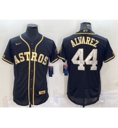 Men Houston Astros 44 Yordan Alvarez Black Gold Flex Base Stitched Jersey Men Houston Astros 44 Yordan Alvarez Black Gold Flex Base Stitched Jersey