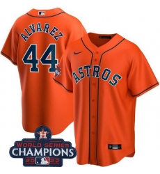 Men Houston Astros 44 Yordan Alvarez Orange 2022 World Series Champions Stitched Baseball Jersey Men Houston Astros 44 Yordan Alvarez Orange 2022 World Series Champions Stitched Baseball Jersey