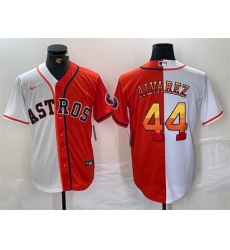 Men Houston Astros 44 Yordan Alvarez White Orange Split With Patch Cool Base Stitched Baseball Jersey Men Houston Astros 44 Yordan Alvarez White Orange Split With Patch Cool Base Stitched Baseball Jersey