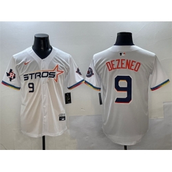 Men Houston Astros 9 Zach Dezenzo White 2025 City Connect With Texas Patch Limited Stitched Baseball Jersey