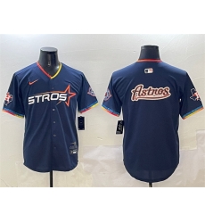 Men Houston Astros Team Big Logo Navy 2025 City Connect With Texas Patch Limited Stitched Baseball Jersey 003