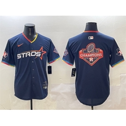Men Houston Astros Team Big Logo Navy 2025 City Connect With Texas Patch Limited Stitched Baseball Jersey 004