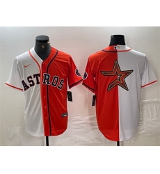 Men Houston Astros White Orange Split Team Big Logo With Patch Cool Base Stitched Baseball Jersey4 Men Houston Astros White Orange Split Team Big Logo With Patch Cool Base Stitched Baseball Jersey4