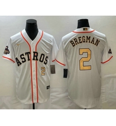 Men's Houston Astros #2 Alex Bregman Number 2023 White Gold World Serise Champions Patch Cool Base Stitched Jersey Men's Houston Astros #2 Alex Bregman Number 2023 White Gold World Serise Champions Patch Cool Base Stitched Jersey