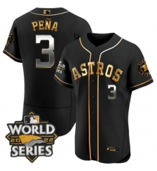 Men's Houston Astros #3 Jeremy Pena Black Gold 2022 World Series Patch Jersey Men's Houston Astros #3 Jeremy Pena Black Gold 2022 World Series Patch Jersey