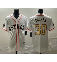 Men's Houston Astros #30 Kyle Tucker 2023 White Gold World Serise Champions Patch Cool Base Stitched Jersey Men's Houston Astros #30 Kyle Tucker 2023 White Gold World Serise Champions Patch Cool Base Stitched Jersey