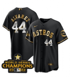 Men's Houston Astros #44 Yordan Alvarez Black Gold 2022 World Serise Champions Patch Stitched Baseball Jersey Men's Houston Astros #44 Yordan Alvarez Black Gold 2022 World Serise Champions Patch Stitched Baseball Jersey