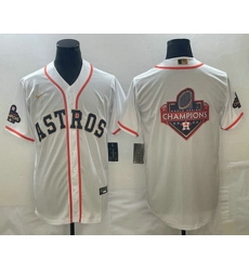 Men's Houston Astros Big Logo 2023 White Gold World Serise Champions Patch Cool Base Stitched Jersey Men's Houston Astros Big Logo 2023 White Gold World Serise Champions Patch Cool Base Stitched Jersey