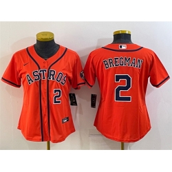 Women Houston Astros 2 Alex Bregman Orange With Patch Cool Base Stitched Baseball Jersey