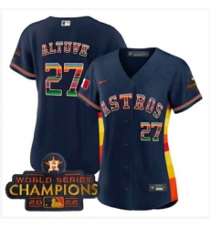 Women Houston Astros 27 Jose Altuve Navy Mexico With 2022 World Series Champions Patch Cool Base Stitched Baseball Jersey  001