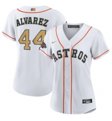Women Houston Astros 44 Yordan Alvarez White 2023 Gold Collection With World Serise Champions Patch Stitched Jersey Women Houston Astros 44 Yordan Alvarez White 2023 Gold Collection With World Serise Champions Patch Stitched Jersey
