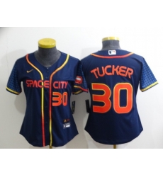 Women's Houston Astros #30 Kyle Tucker Number 2022 Navy Blue City Connect Cool Base Stitched Jersey Women's Houston Astros #30 Kyle Tucker Number 2022 Navy Blue City Connect Cool Base Stitched Jersey