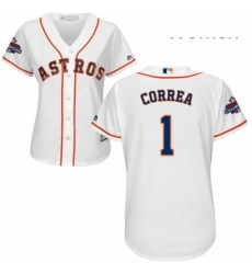 Womens Majestic Houston Astros 1 Carlos Correa Replica White Home 2017 World Series Champions Cool Base MLB Jersey Womens Majestic Houston Astros 1 Carlos Correa Replica White Home 2017 World Series Champions Cool Base MLB Jersey