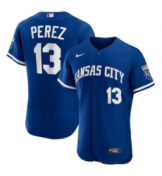 Men Kansas City Royals 13 Salvador Perez Blue Flex Base Stitched Jersey Men Kansas City Royals 13 Salvador Perez Blue Flex Base Stitched Jersey