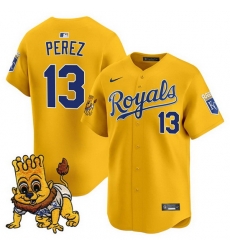 Men Kansas City Royals 13 Salvador Perez Gold Sluggerrr Patch Vapor Limited Stitched Baseball Jersey Men Kansas City Royals 13 Salvador Perez Gold Sluggerrr Patch Vapor Limited Stitched Baseball Jersey