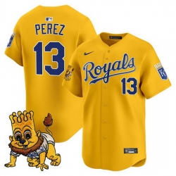 Men Kansas City Royals 13 Salvador Perez Gold Sluggerrr Patch Vapor Limited Stitched Baseball Jersey