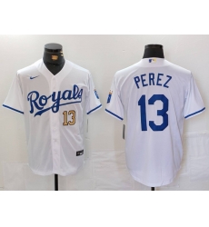 Men Kansas City Royals 13 Salvador Perez White Cool Base Stitched Jersey 2 Men Kansas City Royals 13 Salvador Perez White Cool Base Stitched Jersey 2