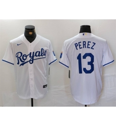 Men Kansas City Royals 13 Salvador Perez White Cool Base Stitched Jersey Men Kansas City Royals 13 Salvador Perez White Cool Base Stitched Jersey