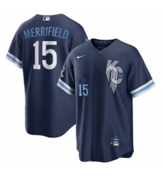 Men Kansas City Royals 15 Whit Merrifield 2022 Navy City Connect Cool Base Stitched Jerse Men Kansas City Royals 15 Whit Merrifield 2022 Navy City Connect Cool Base Stitched Jerse