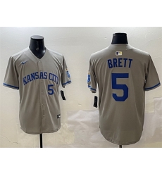Men Kansas City Royals 5 George Brett Grey 2024 Away Limited Stitched Baseball Jersey Men Kansas City Royals 5 George Brett Grey 2024 Away Limited Stitched Baseball Jersey