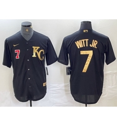 Men Kansas City Royals 7 Bobby Witt Jr Black Cool Base Stitched Jersey 3 Men Kansas City Royals 7 Bobby Witt Jr Black Cool Base Stitched Jersey 3