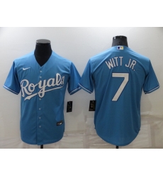 Men Kansas City Royals 7 Bobby Witt Jr Light Blue Cool Base Stitched Jerse Men Kansas City Royals 7 Bobby Witt Jr Light Blue Cool Base Stitched Jerse