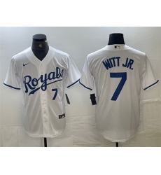 Men Kansas City Royals 7 Bobby Witt Jr White With Patch Cool Base Stitched Baseball Jersey Men Kansas City Royals 7 Bobby Witt Jr White With Patch Cool Base Stitched Baseball Jersey