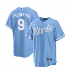 Men Kansas City Royals 9 Vinnie Pasquantino Blue Cool Base Stitched Baseball Jersey Men Kansas City Royals 9 Vinnie Pasquantino Blue Cool Base Stitched Baseball Jersey