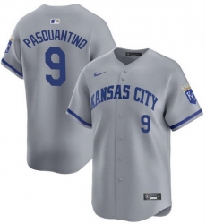 Men Kansas City Royals 9 Vinnie Pasquantino Grey 2024 Away Limited Stitched Baseball Jersey Men Kansas City Royals 9 Vinnie Pasquantino Grey 2024 Away Limited Stitched Baseball Jersey
