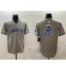 Men Kansas City Royals Team Big Logo Grey 2024 Away Limited Stitched Baseball Jersey Men Kansas City Royals Team Big Logo Grey 2024 Away Limited Stitched Baseball Jersey