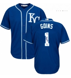 Mens Majestic Kansas City Royals 1 Ryan Goins Blue Authentic Blue Team Logo Fashion Cool Base MLB Jersey Mens Majestic Kansas City Royals 1 Ryan Goins Blue Authentic Blue Team Logo Fashion Cool Base MLB Jersey