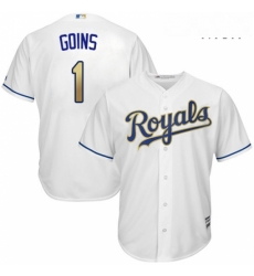 Mens Majestic Kansas City Royals 1 Ryan Goins Replica White Home Cool Base MLB Jersey Mens Majestic Kansas City Royals 1 Ryan Goins Replica White Home Cool Base MLB Jersey