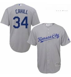 Mens Majestic Kansas City Royals 34 Trevor Cahill Replica Grey Road Cool Base MLB Jersey Mens Majestic Kansas City Royals 34 Trevor Cahill Replica Grey Road Cool Base MLB Jersey