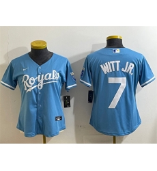 Women Kansas City Royals 7 Bobby Witt Jr Light Blue Cool Base Stitched Jersey Women Kansas City Royals 7 Bobby Witt Jr Light Blue Cool Base Stitched Jersey