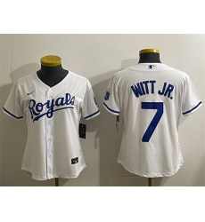 Women Kansas City Royals 7 Bobby Witt Jr White Cool Base Stitched Jersey Women Kansas City Royals 7 Bobby Witt Jr White Cool Base Stitched Jersey