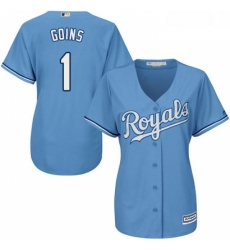 Womens Majestic Kansas City Royals 1 Ryan Goins Authentic Light Blue Alternate 1 Cool Base MLB Jersey Womens Majestic Kansas City Royals 1 Ryan Goins Authentic Light Blue Alternate 1 Cool Base MLB Jersey