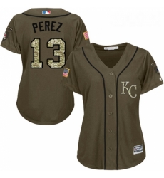 Womens Majestic Kansas City Royals 13 Salvador Perez Replica Green Salute to Service MLB Jersey Womens Majestic Kansas City Royals 13 Salvador Perez Replica Green Salute to Service MLB Jersey
