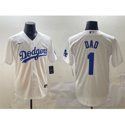 Men Los Angeles Dodgers 1 Dad White Cool Base Stitched Baseball Jersey
