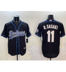 Men Los Angeles Dodgers 11 Roki Sasaki Black With Patch Cool Base Stitched Baseball Jersey Men Los Angeles Dodgers 11 Roki Sasaki Black With Patch Cool Base Stitched Baseball Jersey