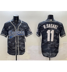 Men Los Angeles Dodgers 11 Roki Sasaki Grey Camo With Patch Cool Base Stitched Baseball Jersey Men Los Angeles Dodgers 11 Roki Sasaki Grey Camo With Patch Cool Base Stitched Baseball Jersey