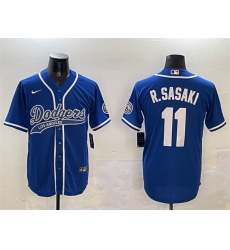 Men Los Angeles Dodgers 11 Roki Sasaki Royal With Patch Cool Base Stitched Baseball Jersey Men Los Angeles Dodgers 11 Roki Sasaki Royal With Patch Cool Base Stitched Baseball Jersey