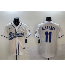 Men Los Angeles Dodgers 11 Roki Sasaki White With Patch Cool Base Stitched Baseball Jersey Men Los Angeles Dodgers 11 Roki Sasaki White With Patch Cool Base Stitched Baseball Jersey