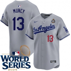 Men Los Angeles Dodgers 13 Max Muncy Gray 2024 World Series Patch Limited Stitched Baseball Jersey
