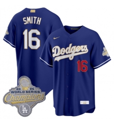 Men Los Angeles Dodgers 16 Will Smith Royal 2026 Alternate Gold Collection Stadium Stitched Baseball Jersey Men Los Angeles Dodgers 16 Will Smith Royal 2026 Alternate Gold Collection Stadium Stitched Baseball Jersey