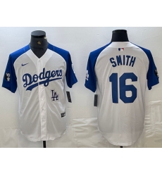 Men Los Angeles Dodgers 16 Will Smith White Blue Vin Patch Cool Base Stitched Baseball Jersey 9 Men Los Angeles Dodgers 16 Will Smith White Blue Vin Patch Cool Base Stitched Baseball Jersey 9