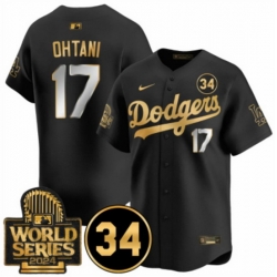 Men Los Angeles Dodgers 17 Shohei Ohtani Black Gold 2024 World Series  26 34 Fernando Patch Vapor Limited Stitched Baseball Jersey