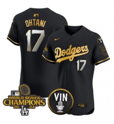 Men Los Angeles Dodgers 17 Shohei Ohtani Black Gold 2024 World Series Champions With Vin Patch Vapor Limited Stitched Baseball Jersey Men Los Angeles Dodgers 17 Shohei Ohtani Black Gold 2024 World Series Champions With Vin Patch Vapor Limited Stitched Baseball Jersey