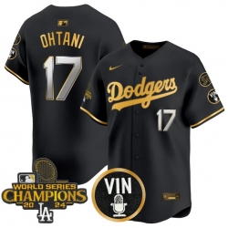 Men Los Angeles Dodgers 17 Shohei Ohtani Black Gold 2024 World Series Champions With Vin Scully  26 Fernando Patch Vapor Limited Stitched Baseball Jersey
